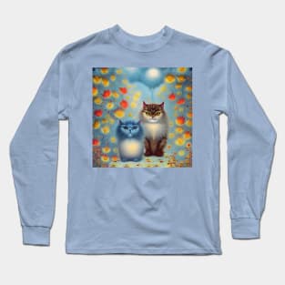 Two Paws Think Alike - Cat Couple in Autumn Long Sleeve T-Shirt